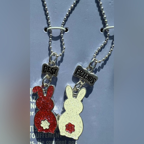 Claire's Pink and Silver-tone Best Friends Bunny Tail Necklaces- 2 Pack - Picture 4 of 9